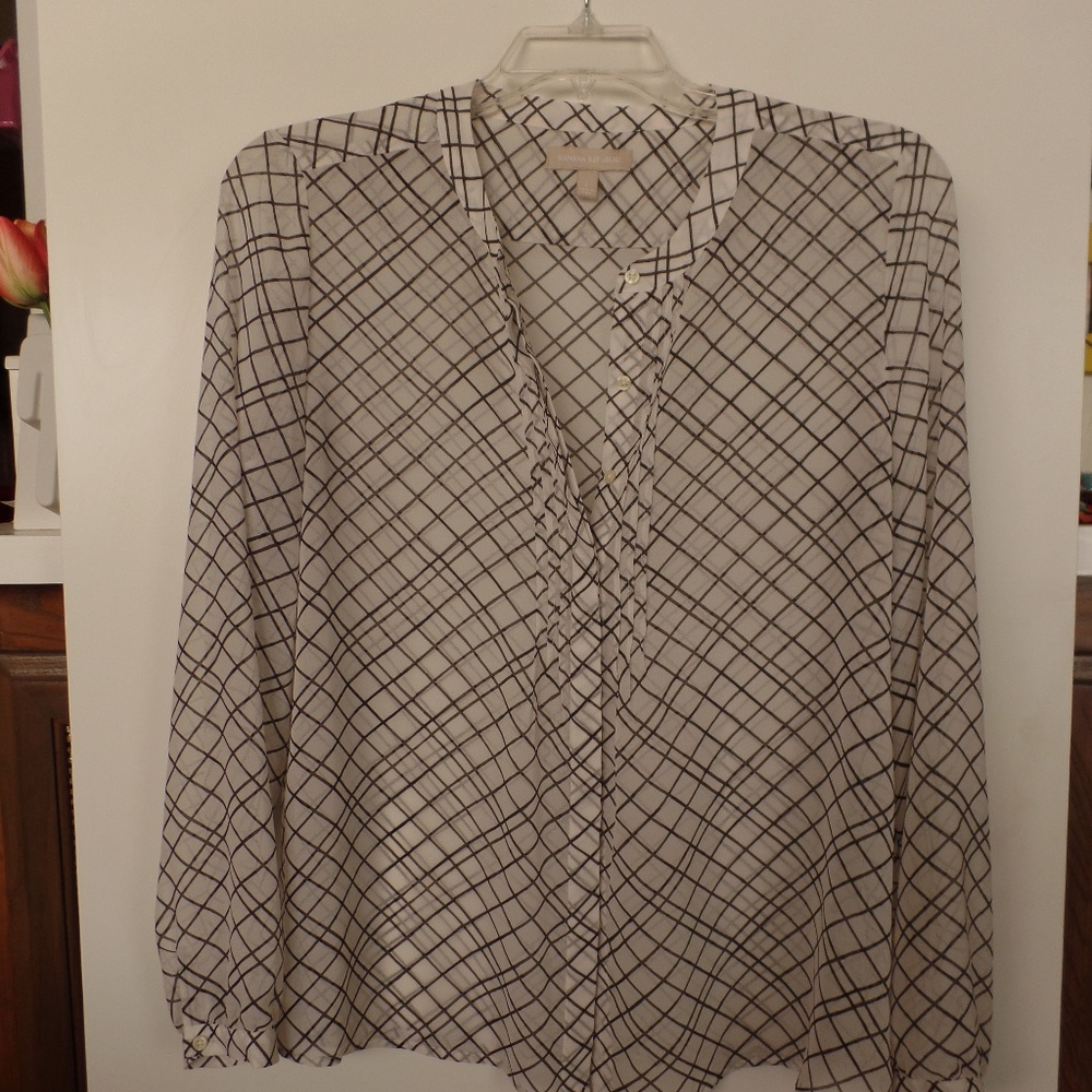 Banana Republic Ivory & Black Semi-sheer Blouse